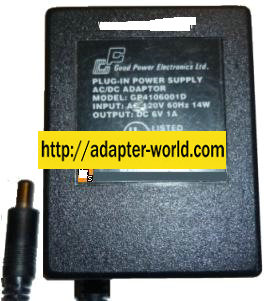 GOOD POWER ELECTRONICS GP4106001D AC ADAPTER 6V 1A 14W